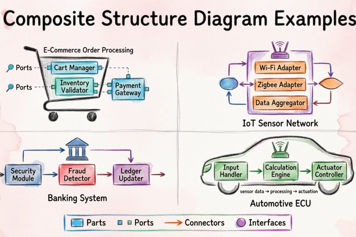 Beispiele für Zusammengesetzte Strukturdiagramme: Realistische Szenarien für Studierende der Systemanalyse