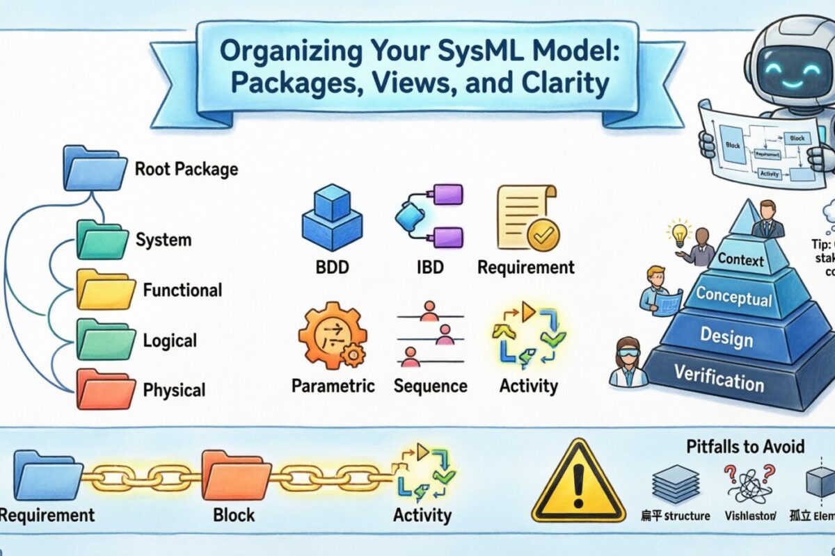 Mengatur Model SysML Anda: Paket, Tampilan, dan Kejelasan