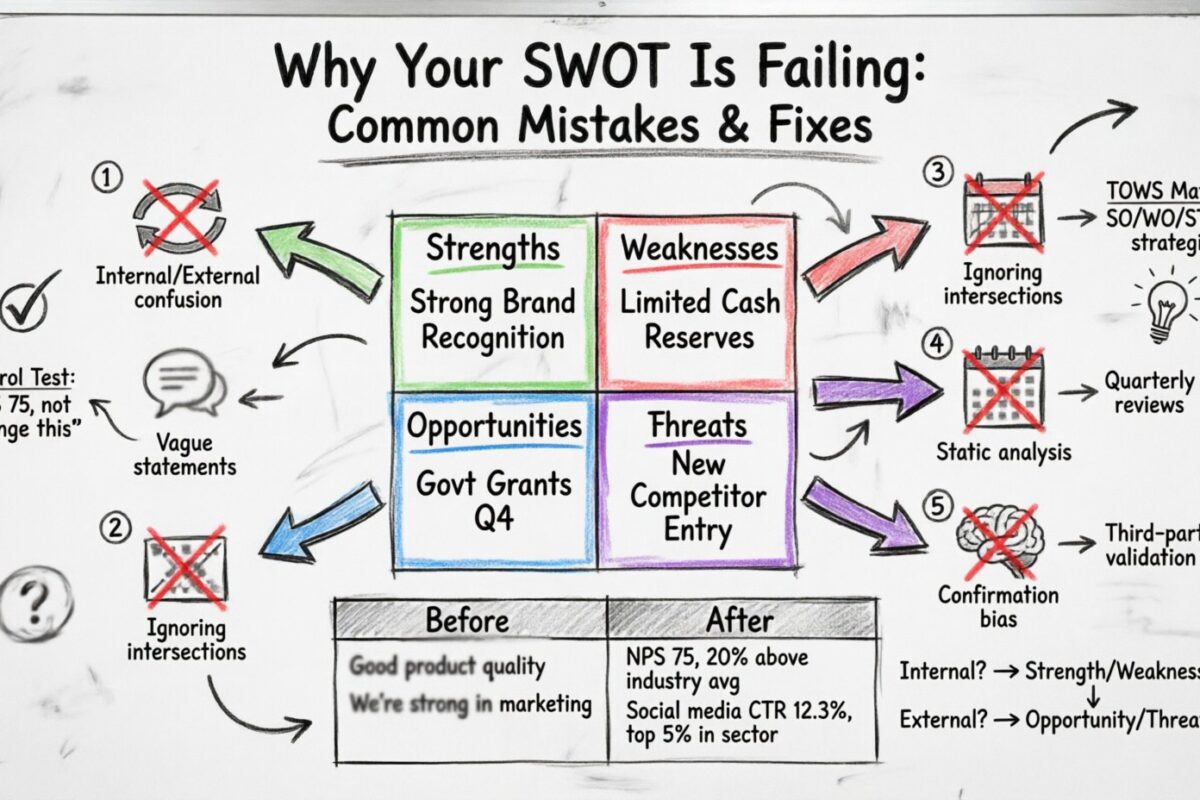 Почему ваш SWOT проваливается: распространенные ошибки, которые допускают студенты бизнеса, и как их исправить
