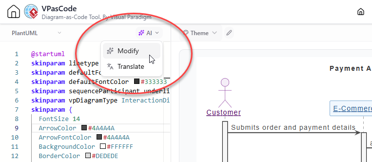 To trigger AI Modify within VPasCode