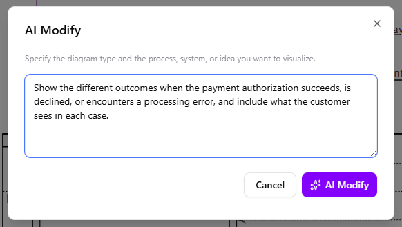 Entering the prompt to describe the change I want to make on the diagram.
